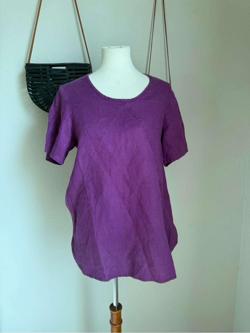 Flax Linen Purple Short Sleeve Top, Size Small